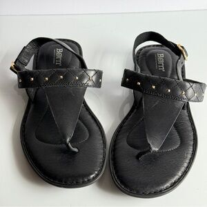 Born Black Leather Thong Sandals with Gold Accents Size 8M
